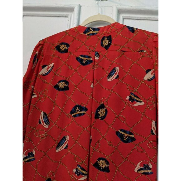 Adolfo Red Nautical Dress Gold Buttons Size L-XL Pleated Vintage Design - Picture 7 of 9